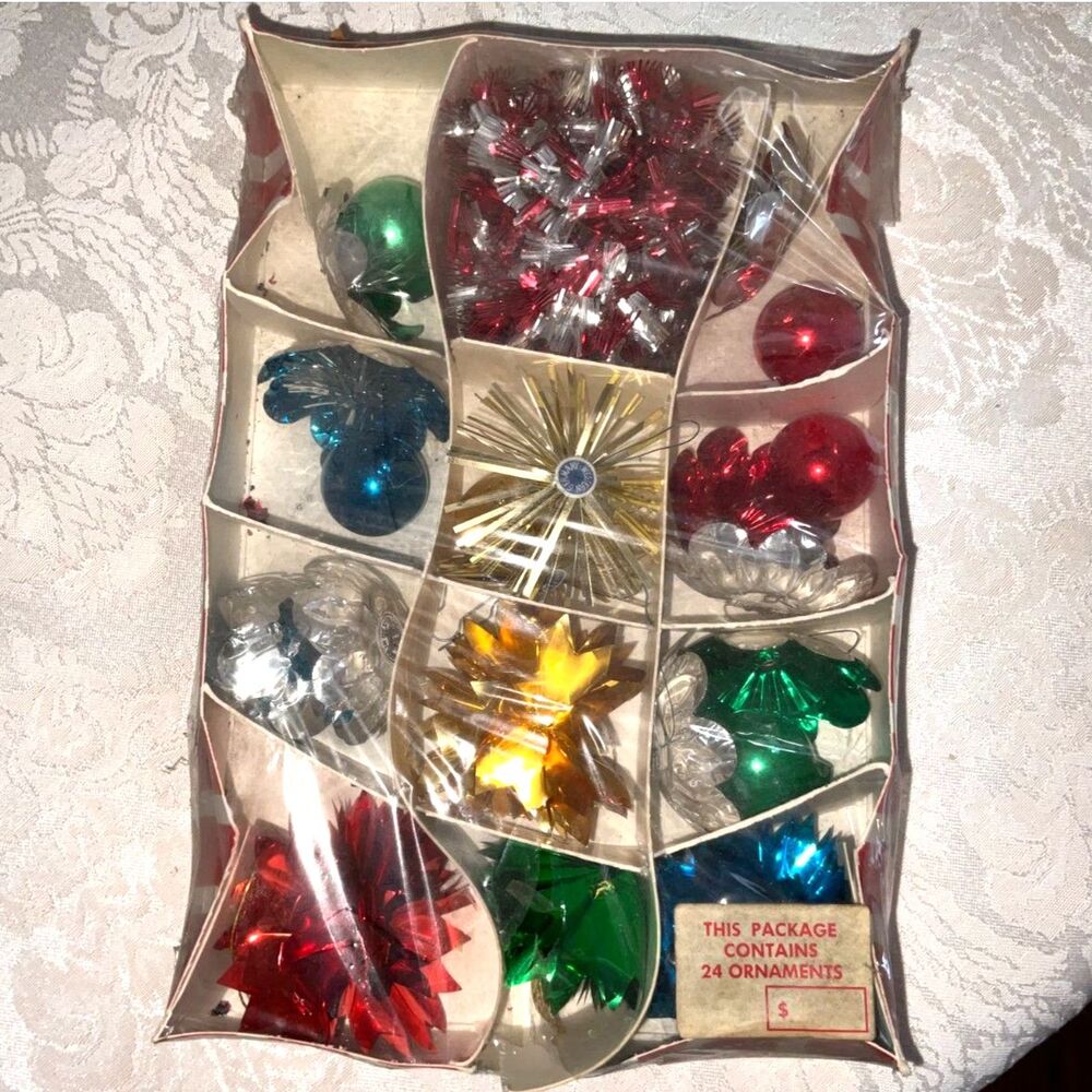 Vintage 1950s Halvorson Miniature Christmas Tree Ornament Selection Original Box
